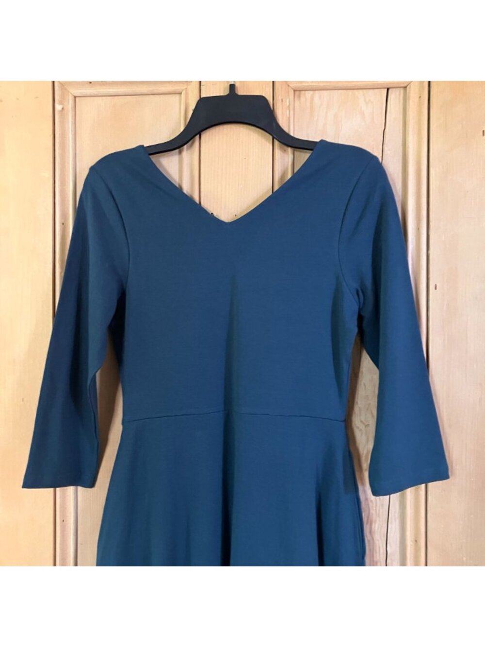 Pact Womens Emerald Fit Flare Modest Stretch Midi Dress Size Medium Green SP NWT - Picture 10 of 12